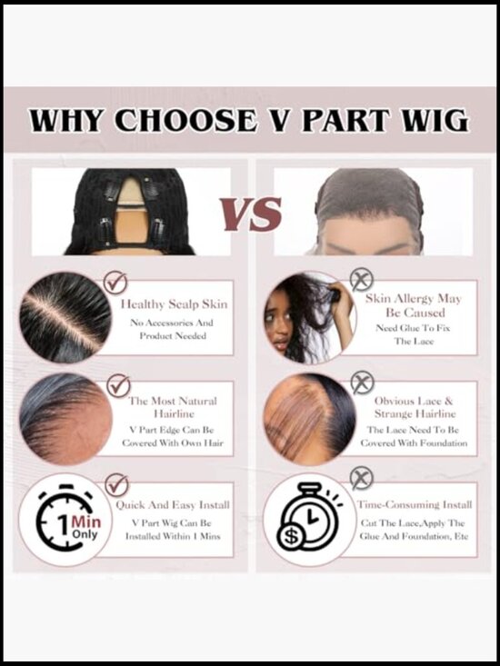 22Inch Kinky Straight V Part Wig Human Hair Drawstring Glueless 220% Density